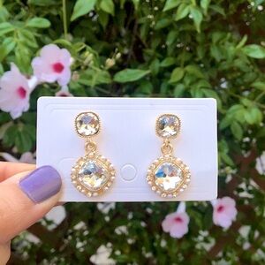 Gold Pearl + Crystal Halo Drop Statement Earrings